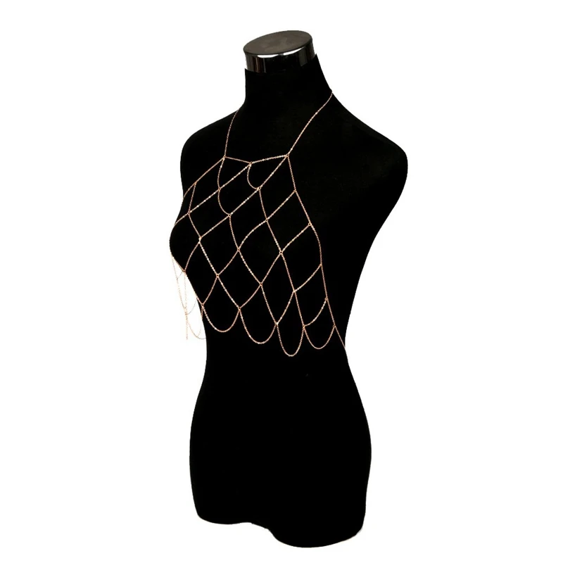 Женское Сетчатое ожерелье Бюстгальтер с цепочкой для тела Bralette бикини