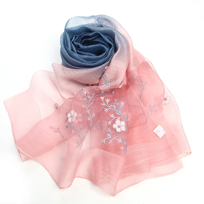 

Mulberry silk scarf silk wool scarf shawl women's long embroidery spring, autumn and winter silk scarf wild