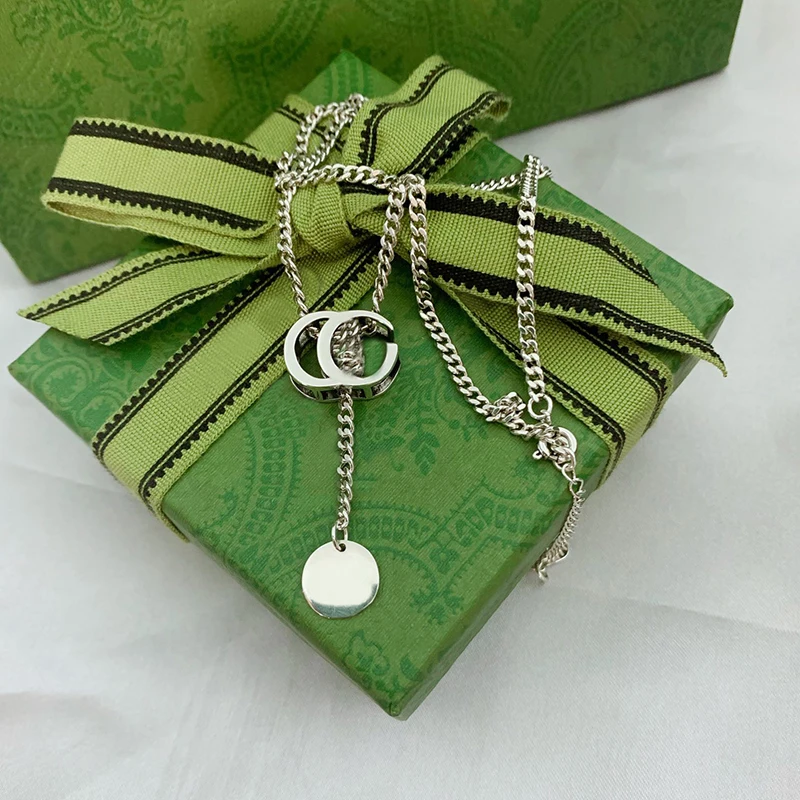 

Light luxury jewelry brand s925 sterling silver double G clavicle tassel necklace men and women birthday gift jewelry 1:1