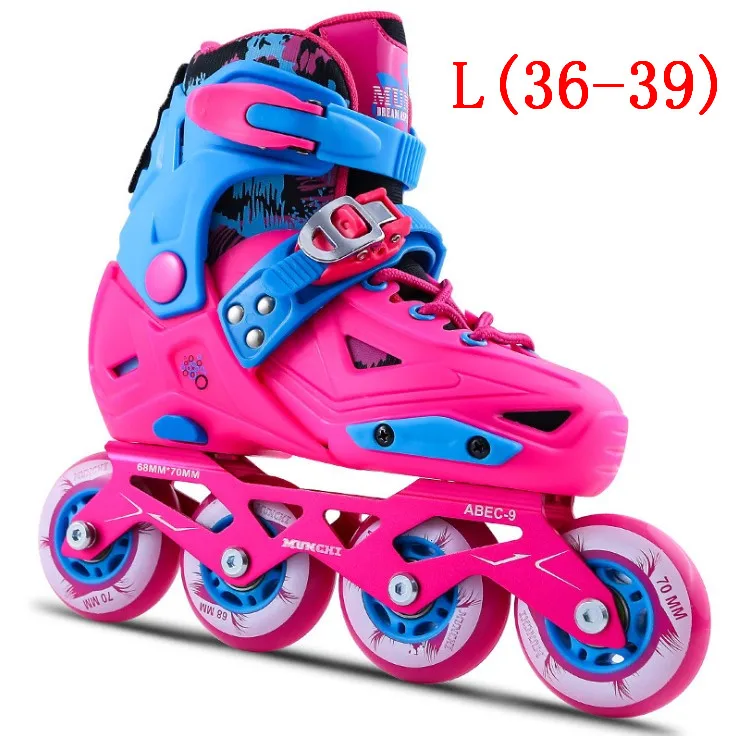 pink L(36-39) Профессиональная Обувь для роликов, скейтборда, регулируемые раздвижные/Инлайн ролики для слалома для детей, детская обувь для скейта розовый/синий - Цвет: pink L(36-39)