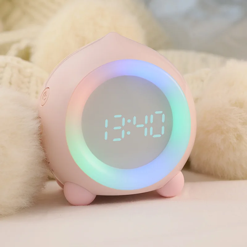 

Cartoon Alarm Clock Kids Digital Alarm Clock Led 7 Colors Desktop Clock with Thermometer Function Nice Gift for Friend
