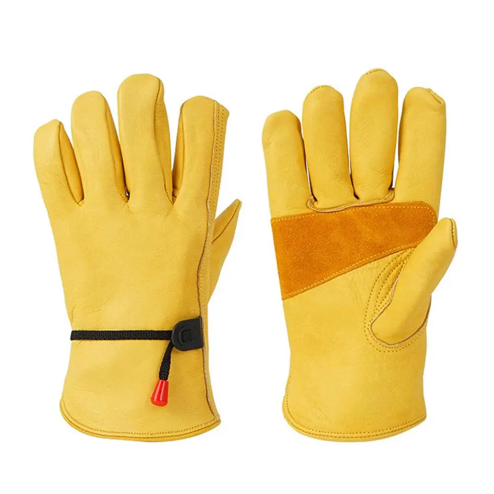 

Outdoor Camping Barbecue BBQ Anti-scald Gloves Top Layer Cowhide Non-slip Thick Wear-resistant Labor Protection Welding Gloves