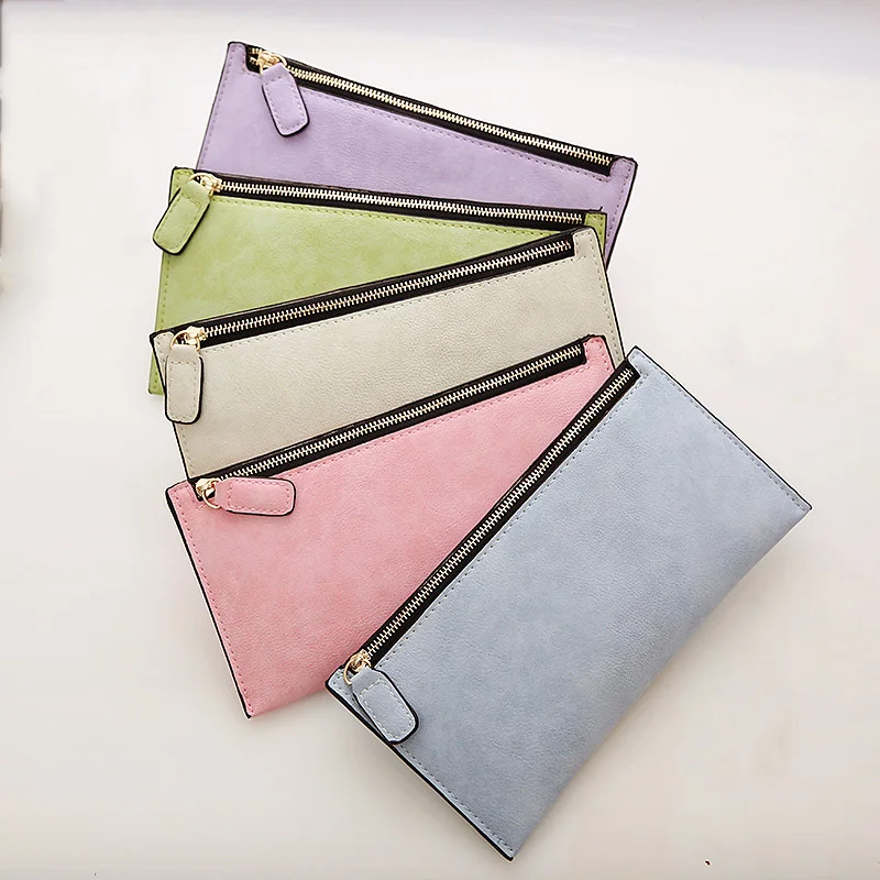 Женский кошелек женский Длинные сумки для денег простой стиль на молнии кожаный