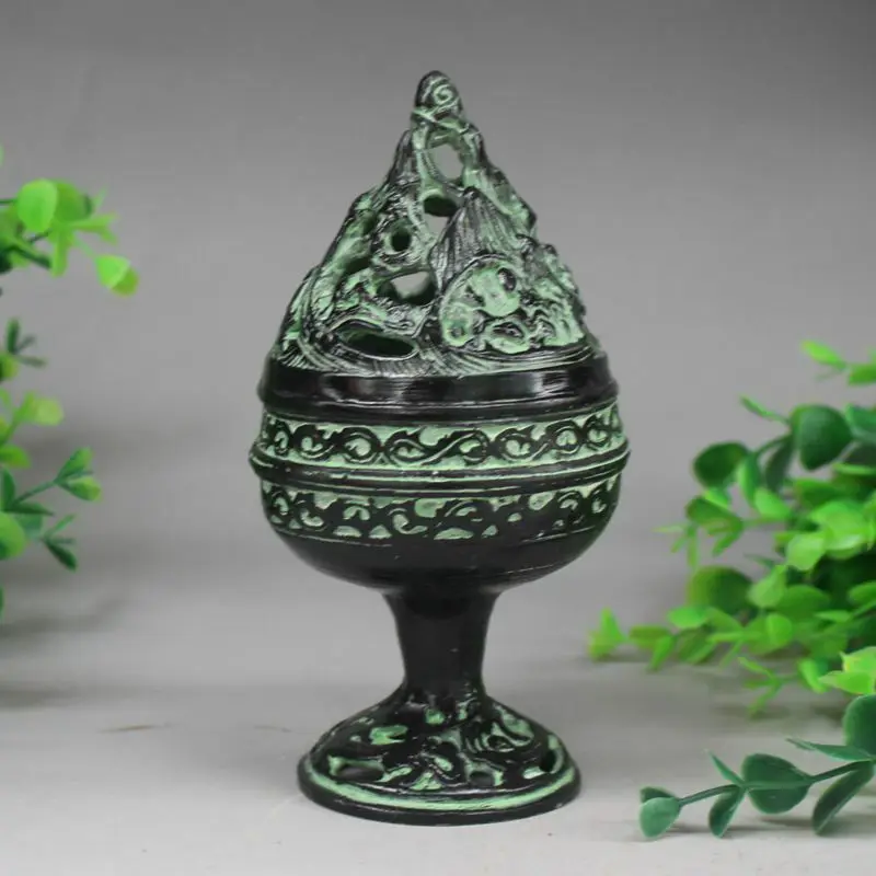 

Collectible Decorated Old Handwork Bronze Carved Totem Flower Incense Burner