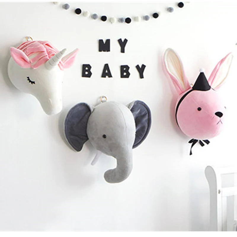 Плюшевая кукла с головой животного фламинго слон настенное крепление мягкие