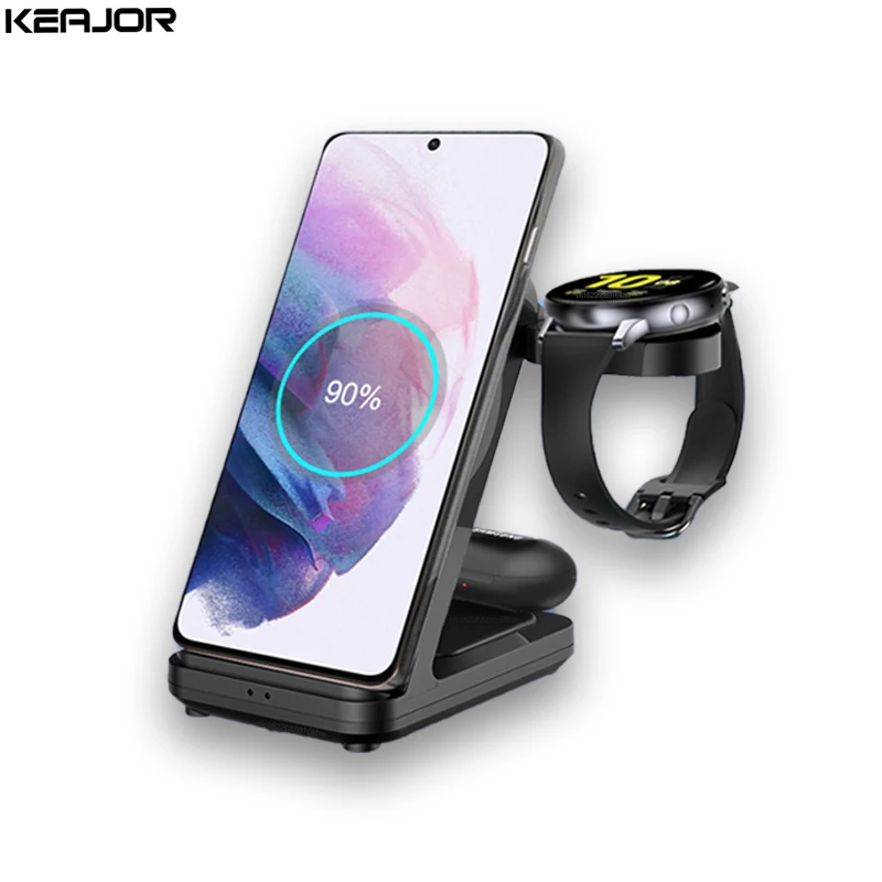 Soporte de cargador inal&aacute;mbrico 3 en 1 para Samsung Galaxy Watch 4 Active 2/1, estaci&oacute;n de carga r&aacute;pida de 15W para Samsung S21/S20-0