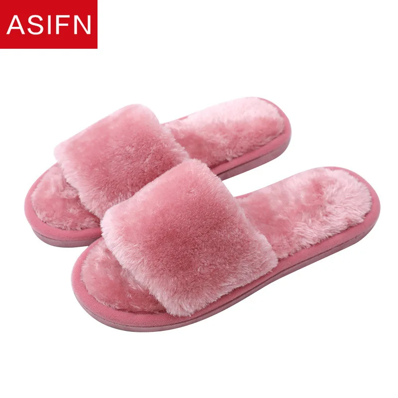 Сланцы ASIFN женские из искусственного меха домашние зимние плюшевые тапочки