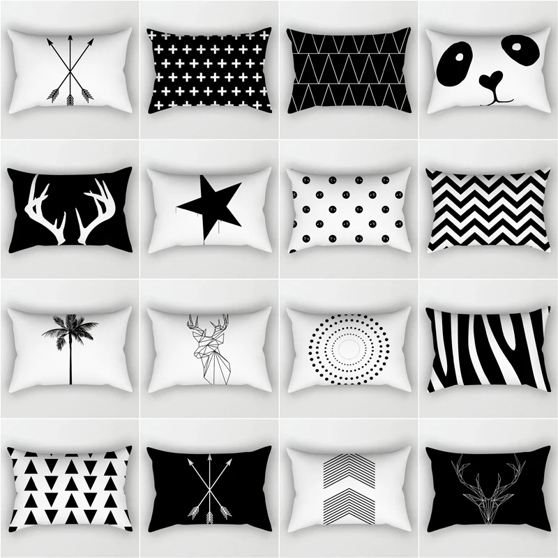 Наволочки в нордическом стиле простые черно белые с цветочным рисунком 50x30 см