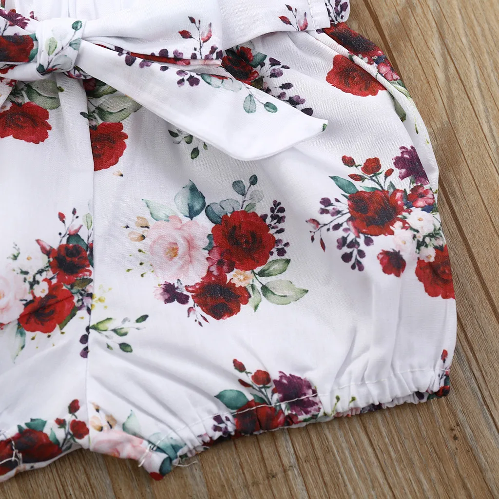 

2021 New Baby Girl Clothing Heart Print Tops Bodysuit Floral Shorts Newborn Clothes For Girls Outfits Bow Headband Baby Clothes