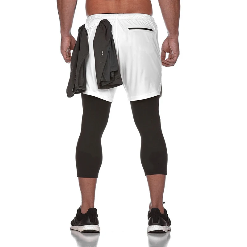 

2 Pcs Mens Running Shorts 2 in 1 Gym Sport Shorts Men double-deck Outdoor Jogging Workout Shorts Sportswear Fitness Short Pants