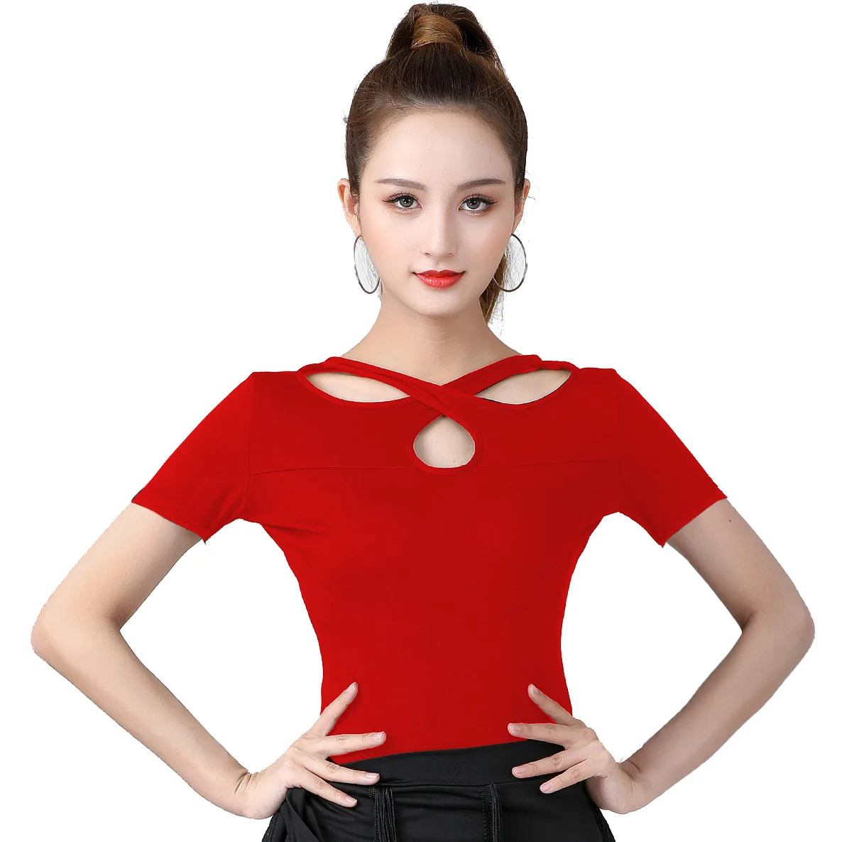 

Latin Top Women Latin Dance Basic Top Girl Dancewear Sexy Latin Ballroom Samba Tango Flamengo Dancing Practice T-shirt Costume