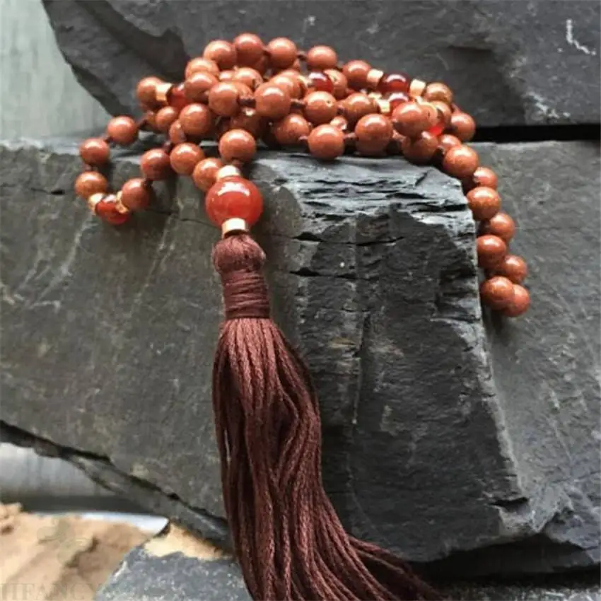 

6mm Aventurine Gemstone Tassel Mala necklace 108 Beads spirituality Healing Lucky Bless Veins Reiki chain Unisex energy
