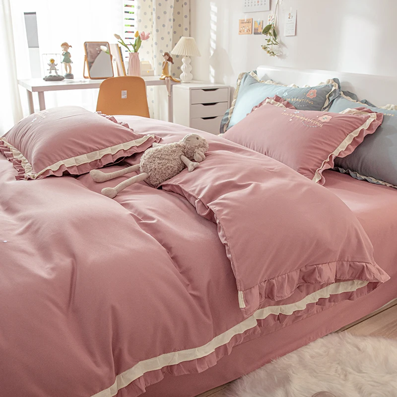 

OXYGEN Solid Cotton Bedding Set Duvet Cover 220x240 Twin Queen King Size Home Textiles Fitted Sheet 150 Pillowcase 4pcs