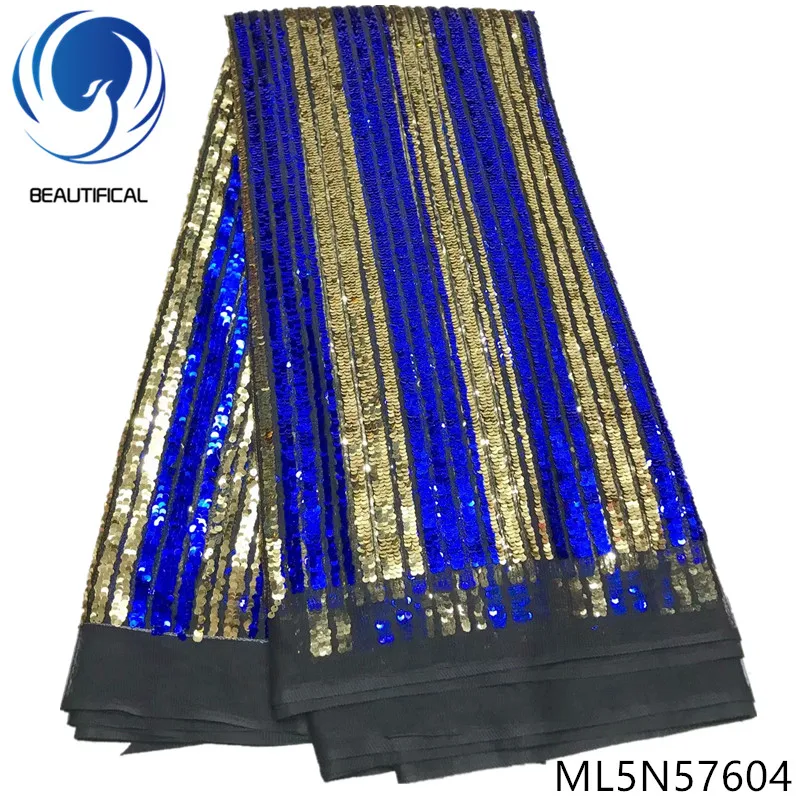 ML5N57604 Beautifical Net african lace fabrics New arrival 5 centimeter two-tone sequins embroidery net lace fabric for dress ML5N576 - Цвет: ML5N57604