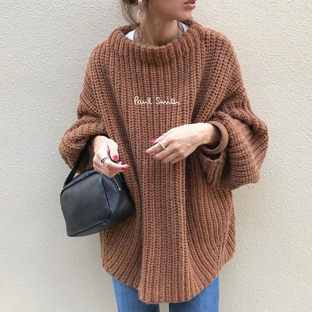 

New Women Winter Fashion Knits Sweater Casual Elegant Long Sleeve Mid-length Pullover Stand Collar Loose Autumn Lady Tops