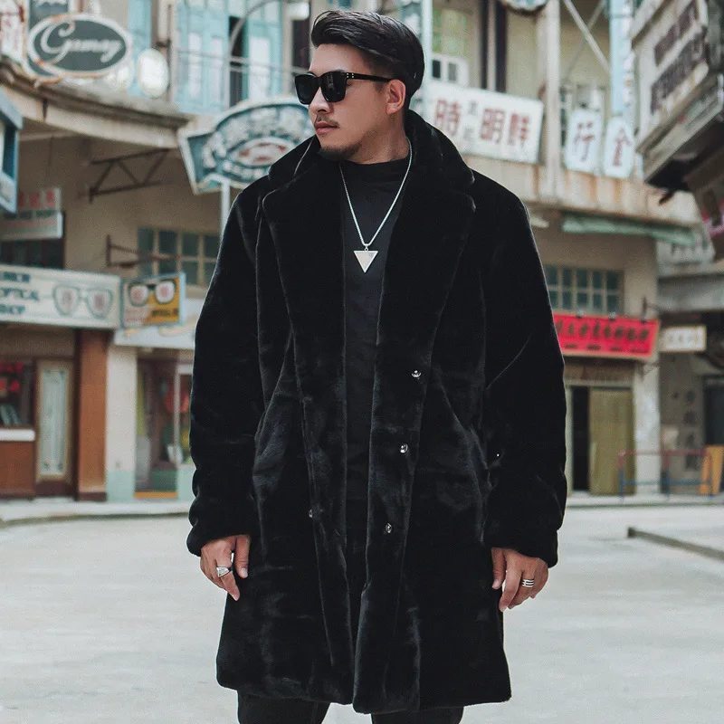 2019 Осень Зима Новая верхняя одежда длинное пальто Мужская плюшевая шерстяная