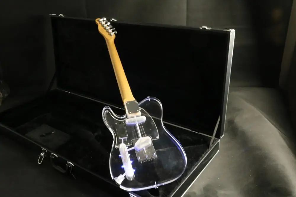 Акриловый корпус tl Электрогитара ra синий светодиодный свет кленовый гриф гитары