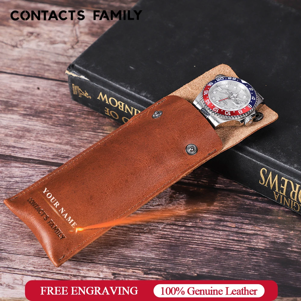

Contact's Family Genuine Cow Leather Single Watch Case Storage Bag For Men Watch Organizer Bags Travel Portable Pouch Holder
