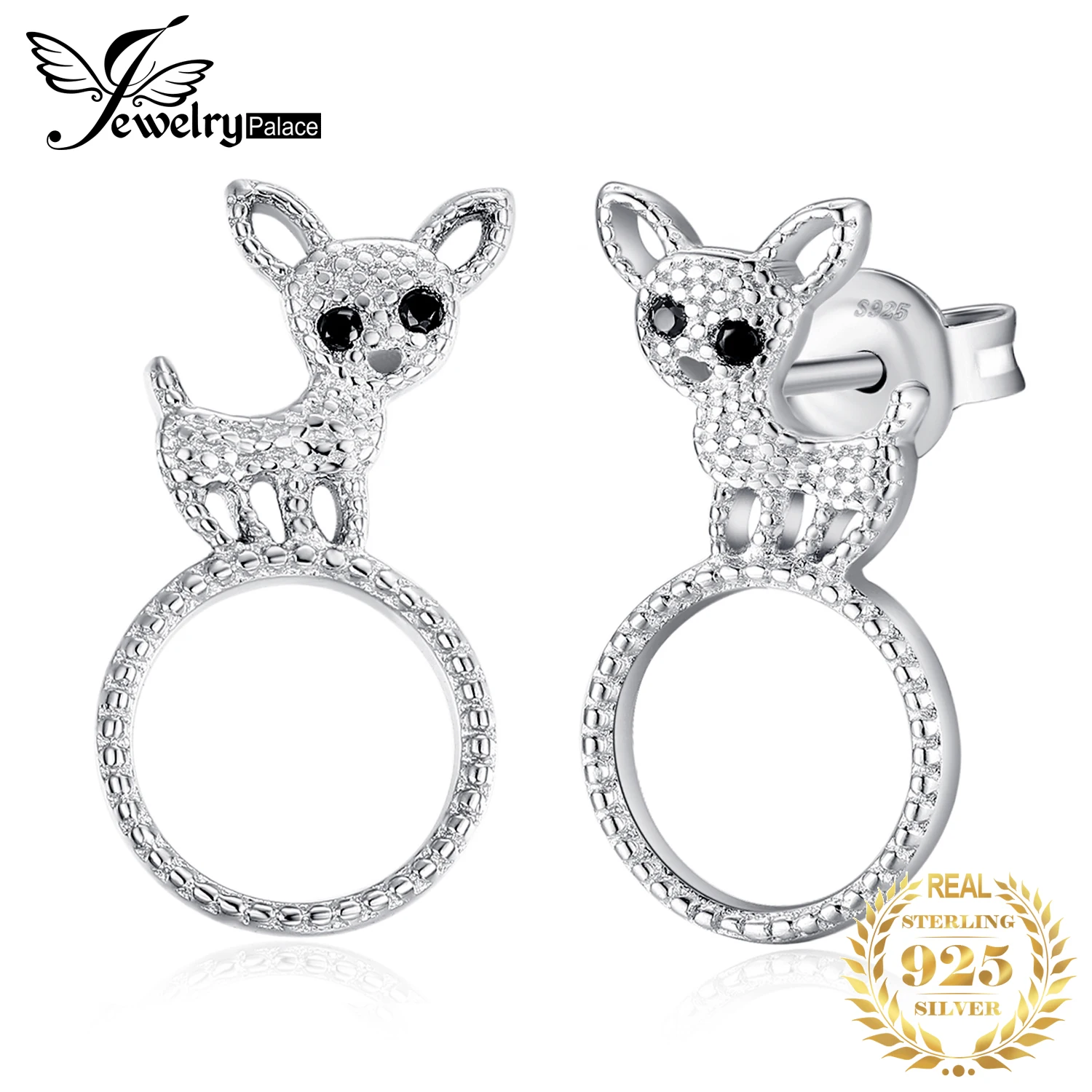 Женские серьги-гвоздики из серебра 925 пробы с черной шпинелью | Украшения и