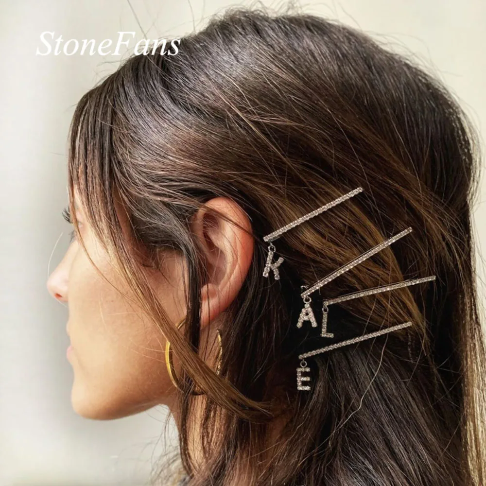 Stonefans A Z сделай сам с именем на заказ стразы буквы заколки для волос и зажимы