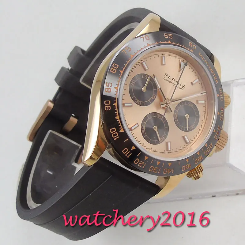 Мужские кварцевые часы PARNIS с розовым циферблатом 39 мм | Наручные