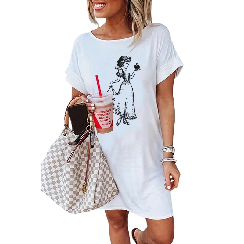 

Snow White Plus Size Women T-Shirt Dress Casual Women Summer Beach Party Vintage Loose Short Sleeve Dresses Dropshipping 2021