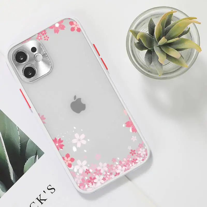 

Cute flower Bumper Girl petals Phone Case For iPhone 12 11 Mini Pro XR XS Max 7 8 Plus X Matte transparent White Cover