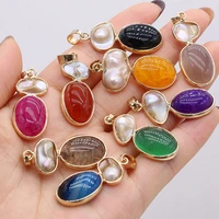 natural stone agates pendants oval shape gold plated multi color pendant charms making for necklace jewelry gifts 15x35mm