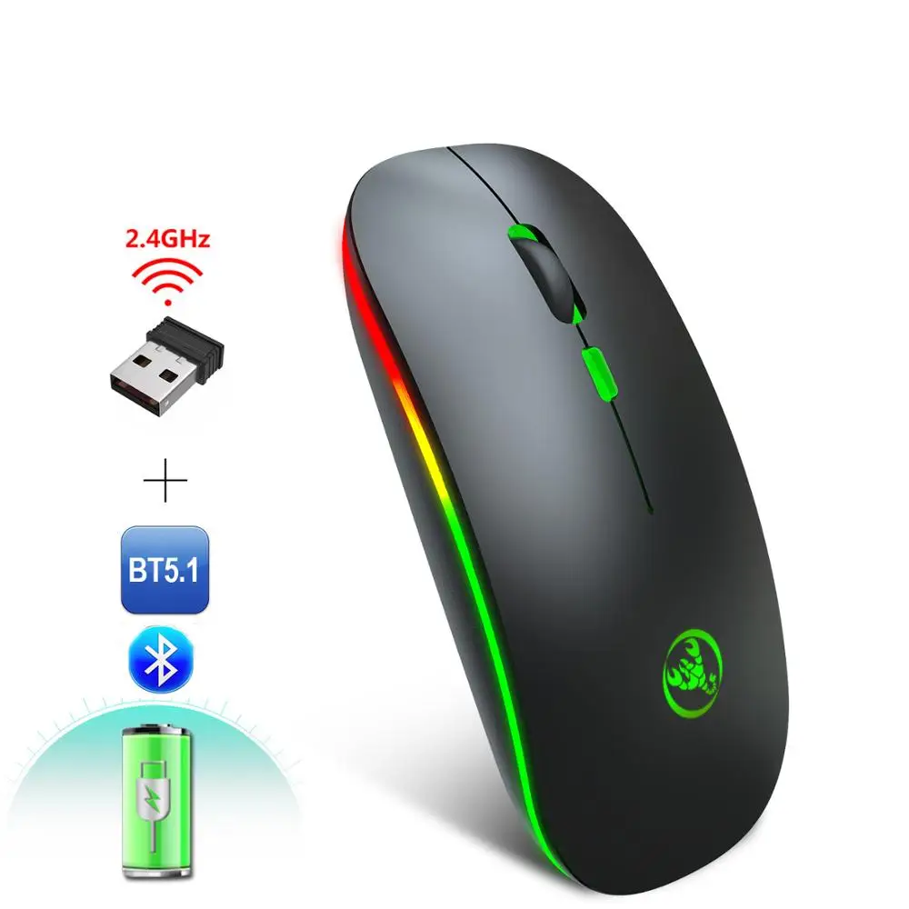 Двухрежимная беспроводная мышь 2 4G перезаряжаемая бесшумная Bluetooth игровые мыши