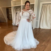 wedding dress plus size long sleeves lace appliques 2022 new a line bridal gowns custom size modest bride dress white ivory