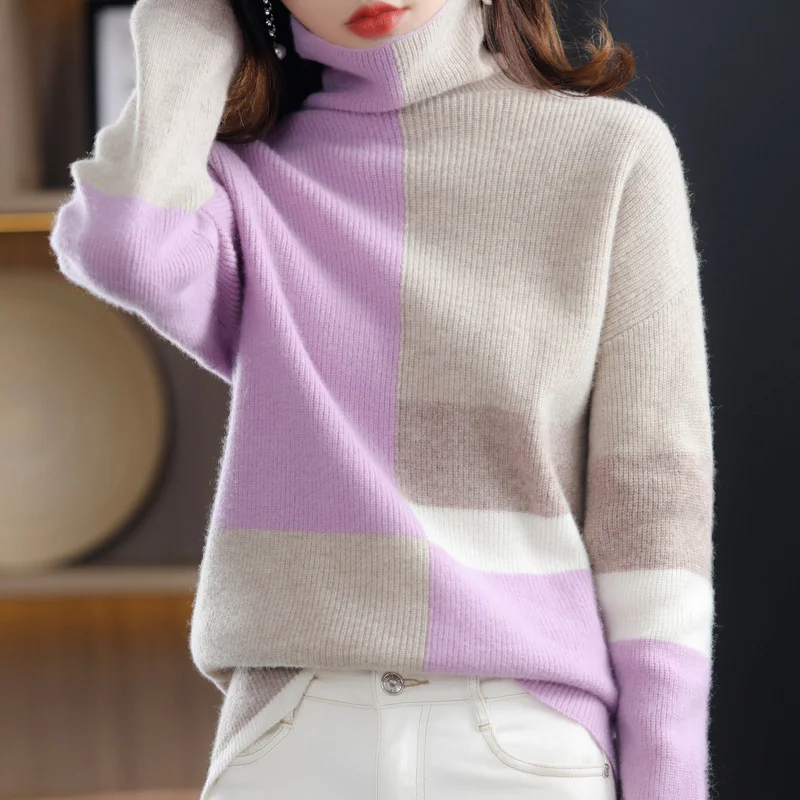 Новинка кашемировый свитер Женский пуловер из 100% чистой шерсти с высоким воротом