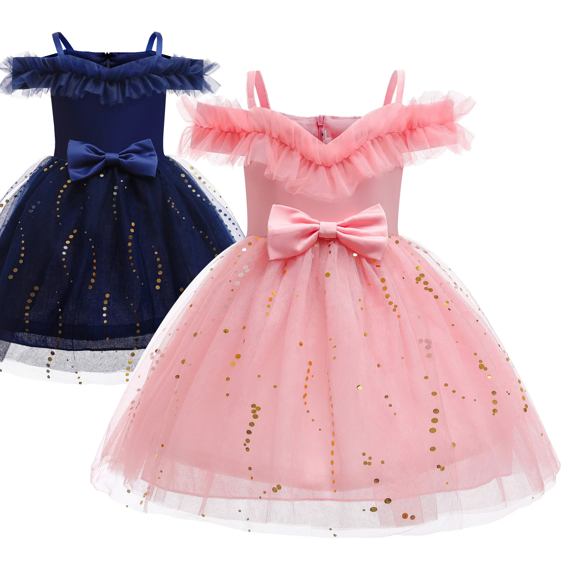 

Girl Kid's Dress Elegant Bridesmaid Dresses Beautiful Tulle For 2-10T Children Ball Gown With Bow Vestidos