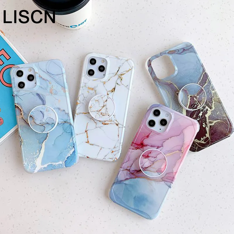 

NEW Fashion Marble Phone Case For iPhone 12 6.7 6.1 5.4 X XS XR 11 Pro Max 7 8 Plus SE2020 Soft TPU Coque With Stand Holder Gift