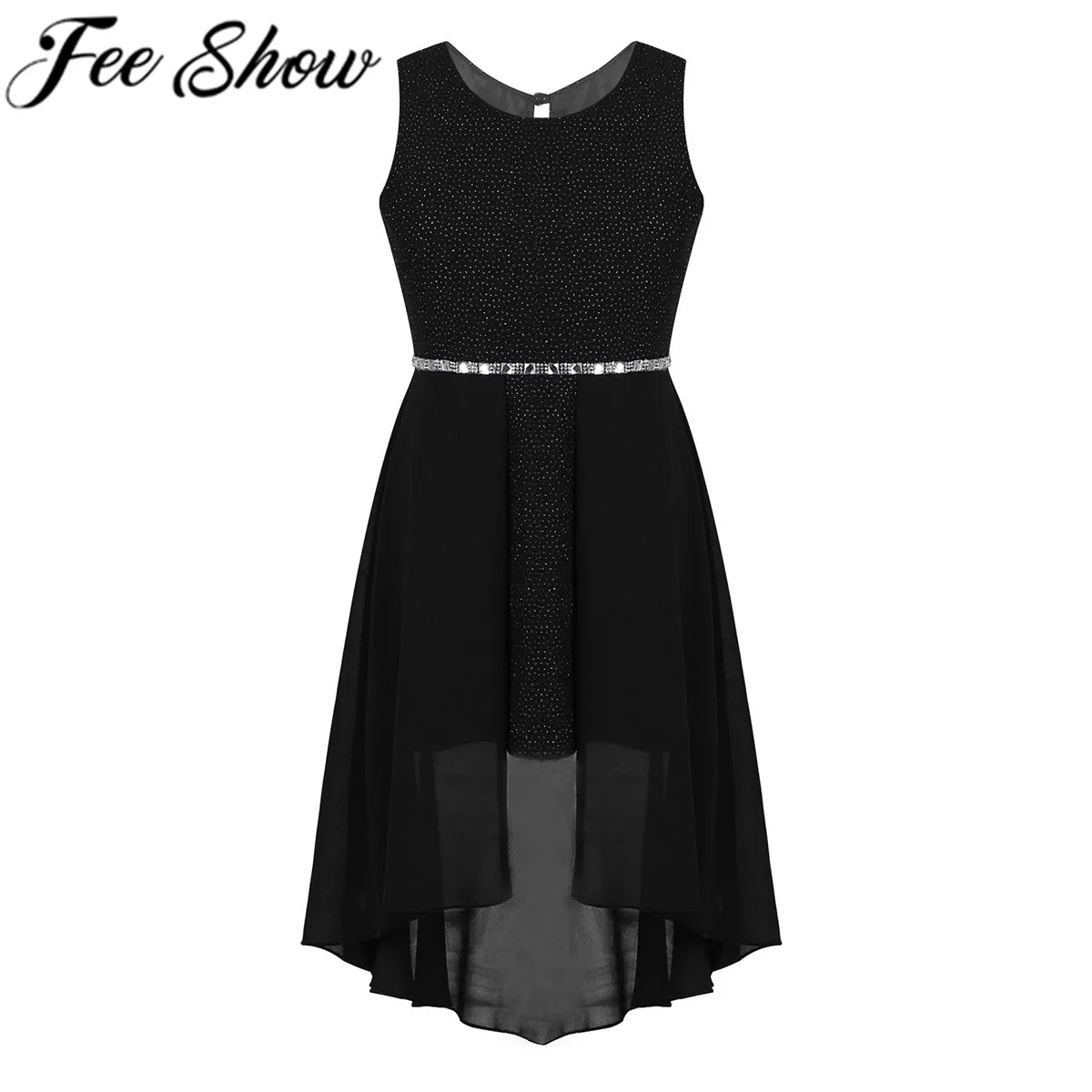 Детское платье из тюля с цветочным рисунком Блестящее без рукавов высокой талией