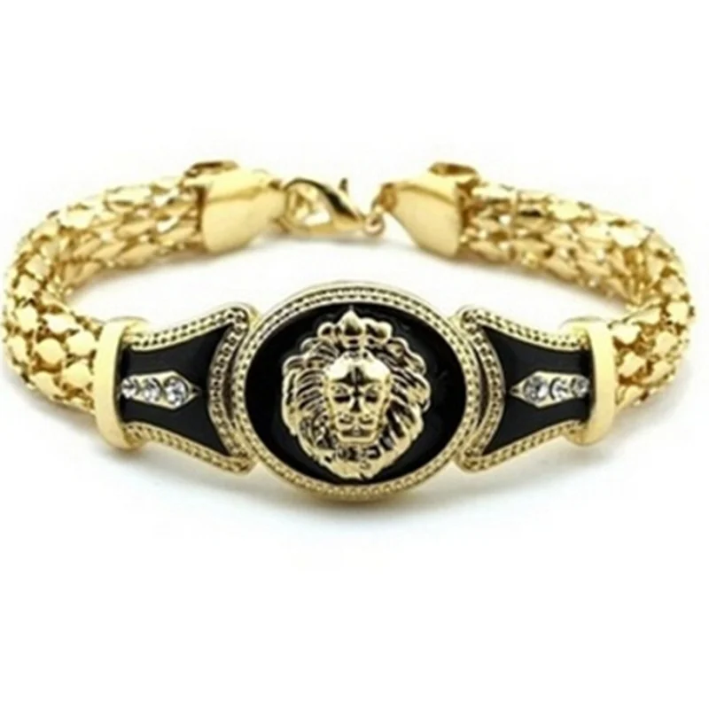 Vintage Rhinestone Antique Golden Pendant Hand Chain Lion Head Suitable for Any Occasion &amp Link Bracelets Fashion | Украшения и