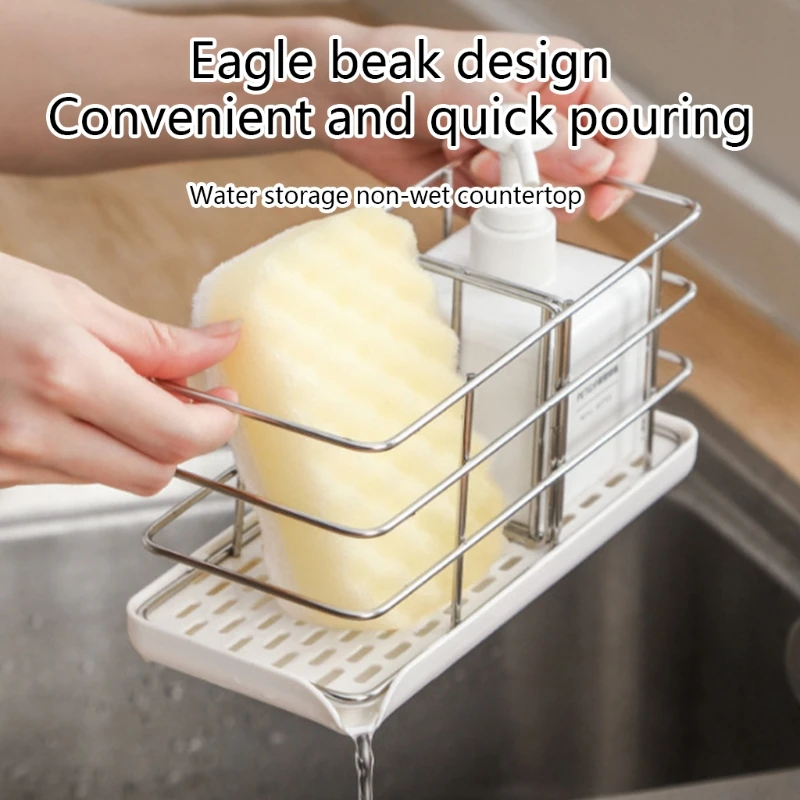 

Kitchen Sink Caddy Brush Sponge Holder Stainless Steel Organizer Drainer Rack