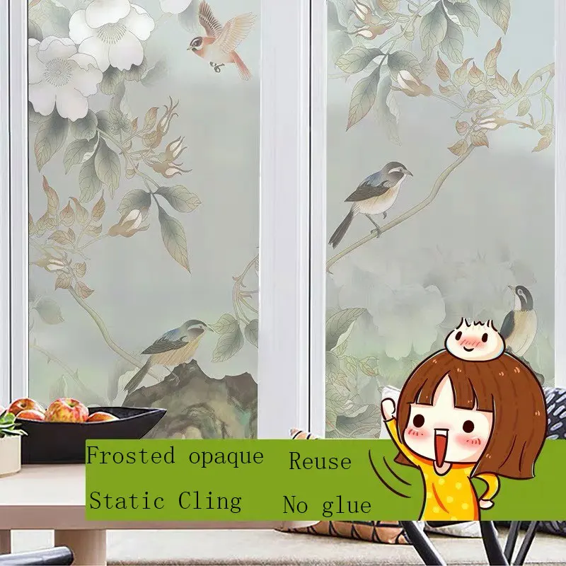 Птица Декоративная пленка цветок картина окно стикер витражная статическая