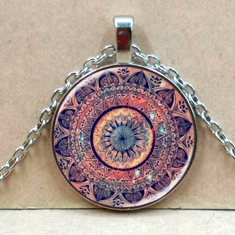 Винтажное ожерелье со стеклянным куполом буддистская чакра стеклянный выпуклый