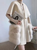 new 2021 fall winter luxury women real lamb wool cashmere fur vest waistcoat stylish long real fox fur jackets cloak coats