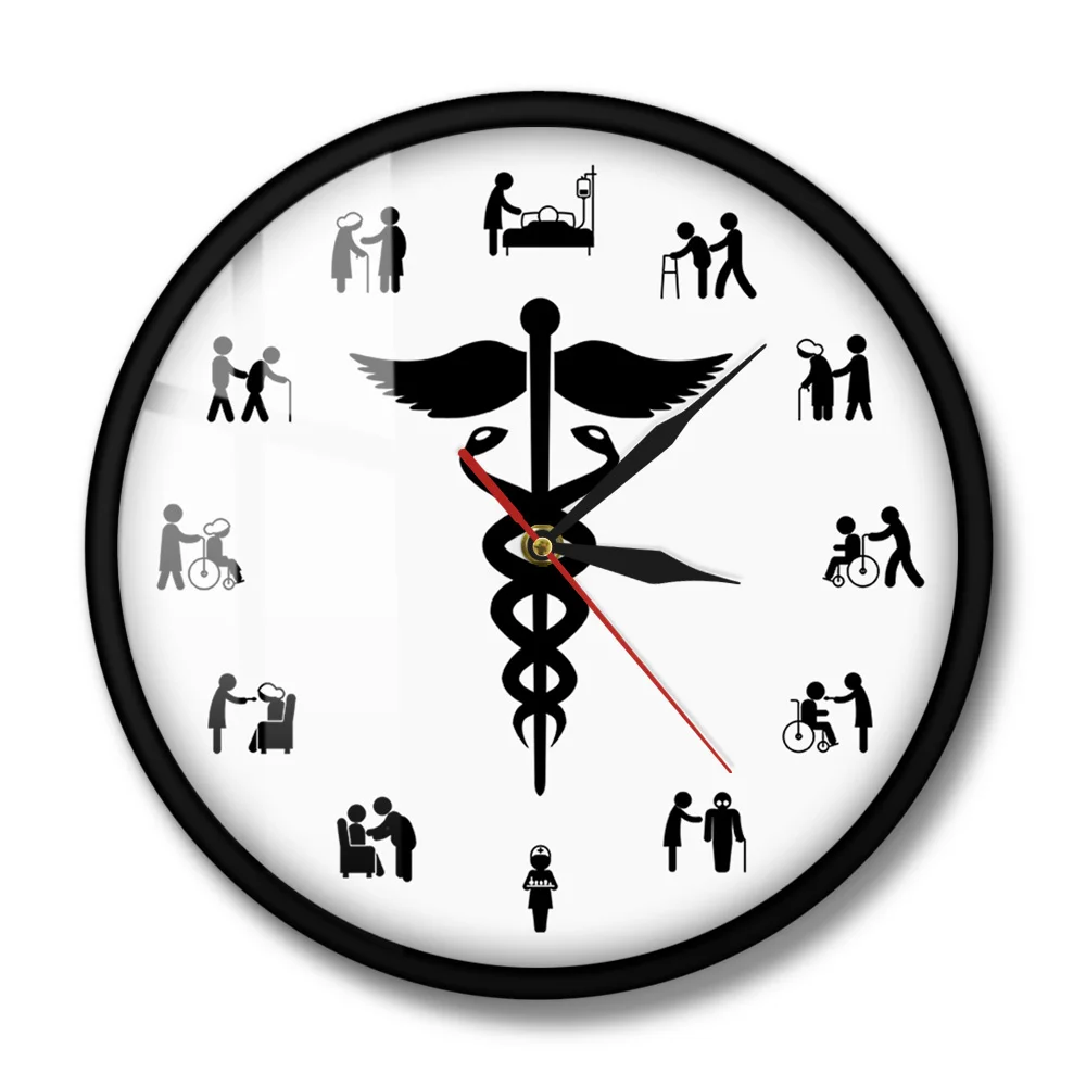 Настенные часы для медсестры без оправы медицинский Кадуцей домашний декор