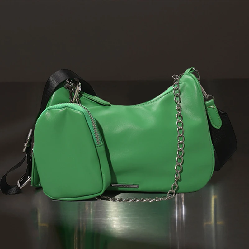 

2 сумки Half Moon Chain Armpit Bag 2022 Новая черная высококачественная мягкая нейлоновая женская дизайнерская сумка Винтажная сумка через плечо