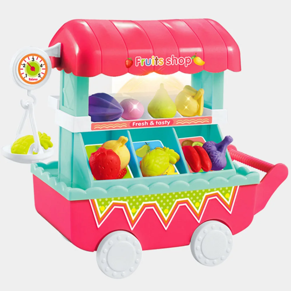 Funny Shopping Cart Toy Simulation Mini Food Vegetable Fruit Shop Trolley with LED Light Music Pretend Play Groceries Toys | Игрушки и