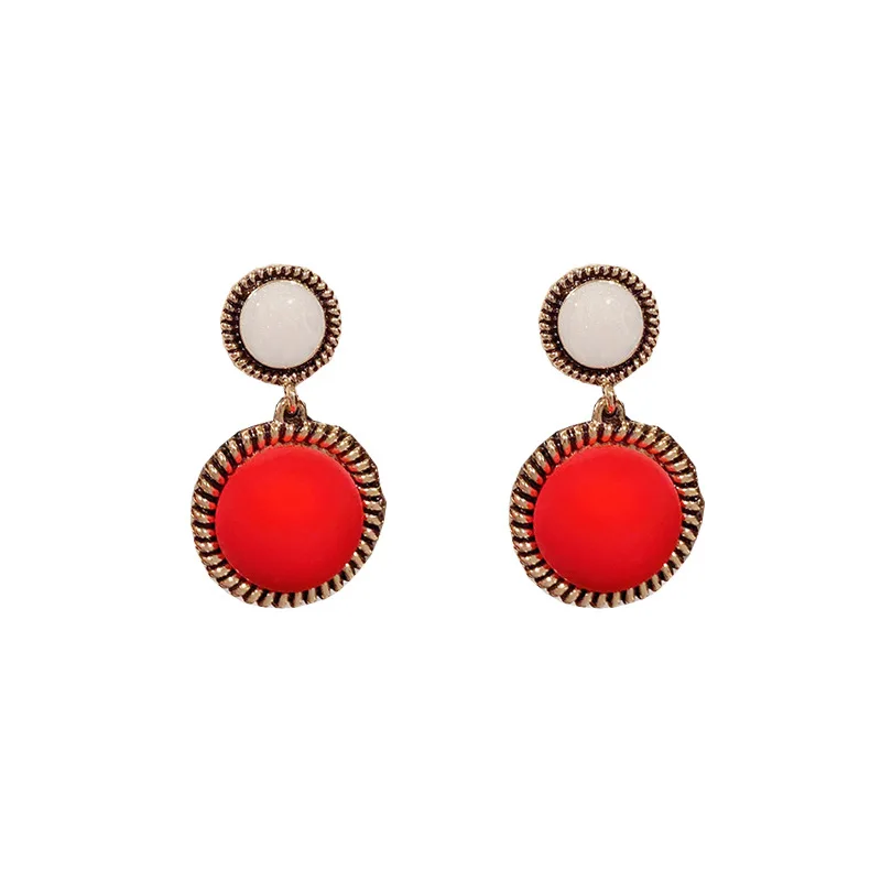 

Vintage Double Half Pearl Drop Earrings For Women Personality White Red New Jewelry Statement Earings Wholesale