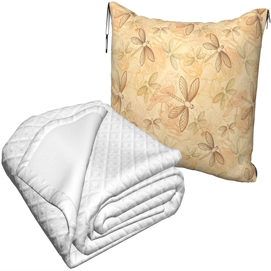 Preço Retro Libélula Pintura Viagem Travesseiro Cobertor Dois-em-um Mochila Cinta E Compacto Avião Saco Cintura Suporte 60x43 Polegadas