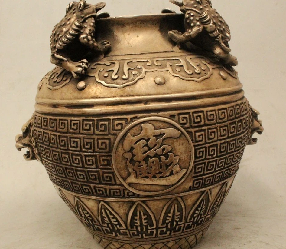 8 &quotмаркированный китайский Dyansty Серебряный Золотой жаба Spittor для денег