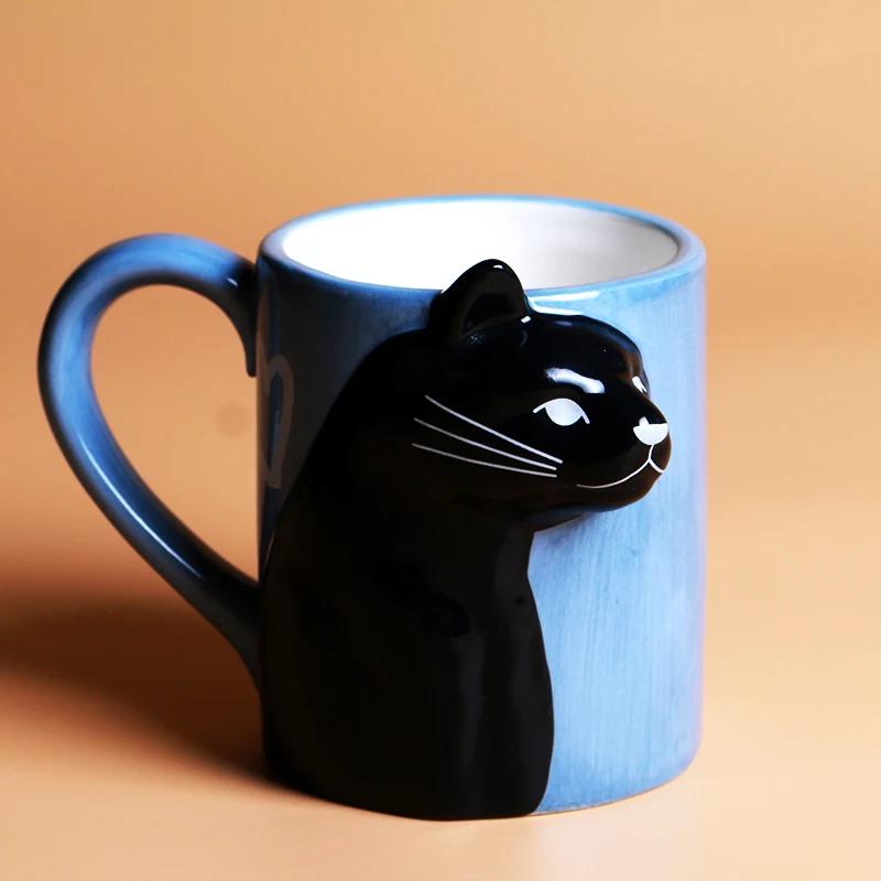 black cup Парные кофейные кружки с котом, чашки и кружки для влюбленных, креативная посуда для напитков - Цвет: black cup
