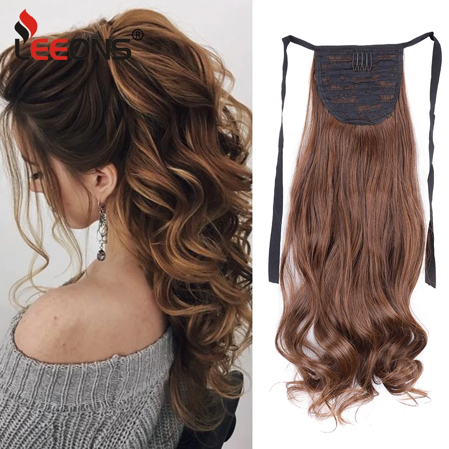 

Leoons 20" 50Cm Brown Pink Blue Ombre Straight Synthetic Ponytails Heat Resistant Pony Tail Hair Extensions Tress Of False Hair