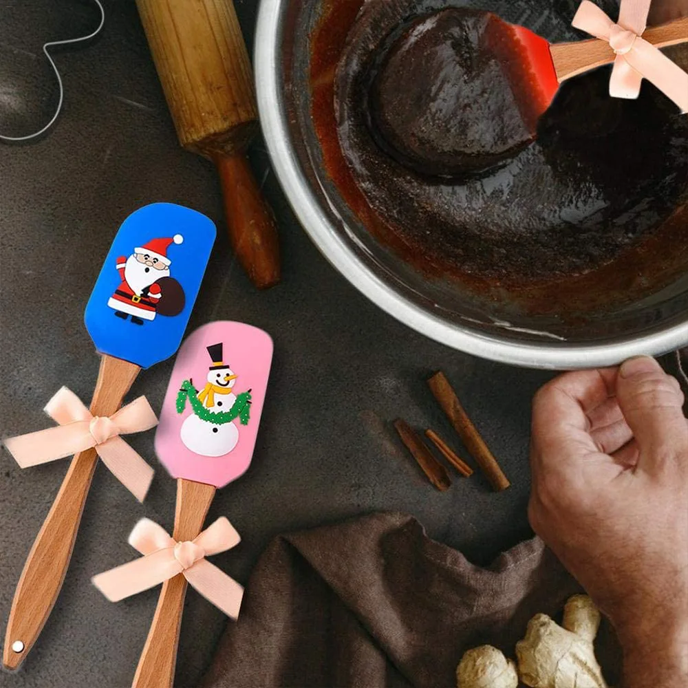 Рождественская лопатка деревянная ручка силиконовый скребок для крема Санта