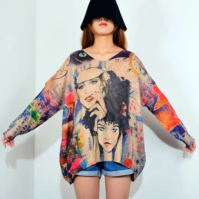 

XITAO Print Streetwear Casual Cartoon Blouse Women 2019 Autumn Korean Fashion Style New V-neck Collar Regular Length GCC2195