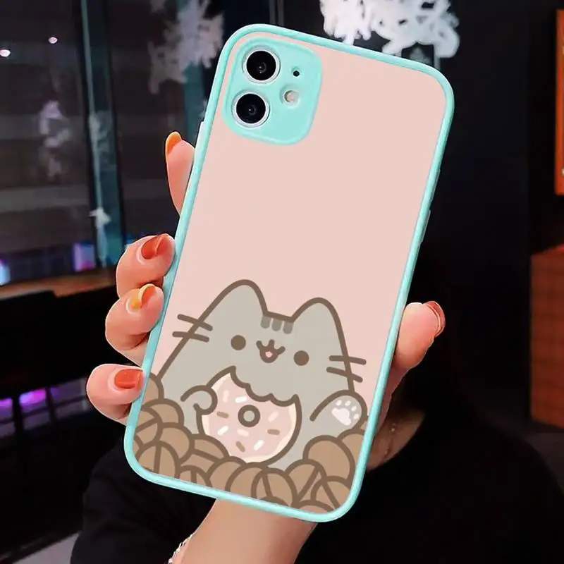 

Cartoon PusheenS Cat Phone Cases Matte transparent For blue iPhone 12 Mini 11 Pro XR XS Max 7 8 Plus X Back Cover